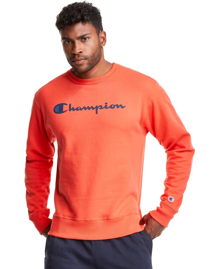 Champion Powerblend Fleece Crew Script Logo - Miesten Oranssi Collegepaita - Suomi 0985624-QT